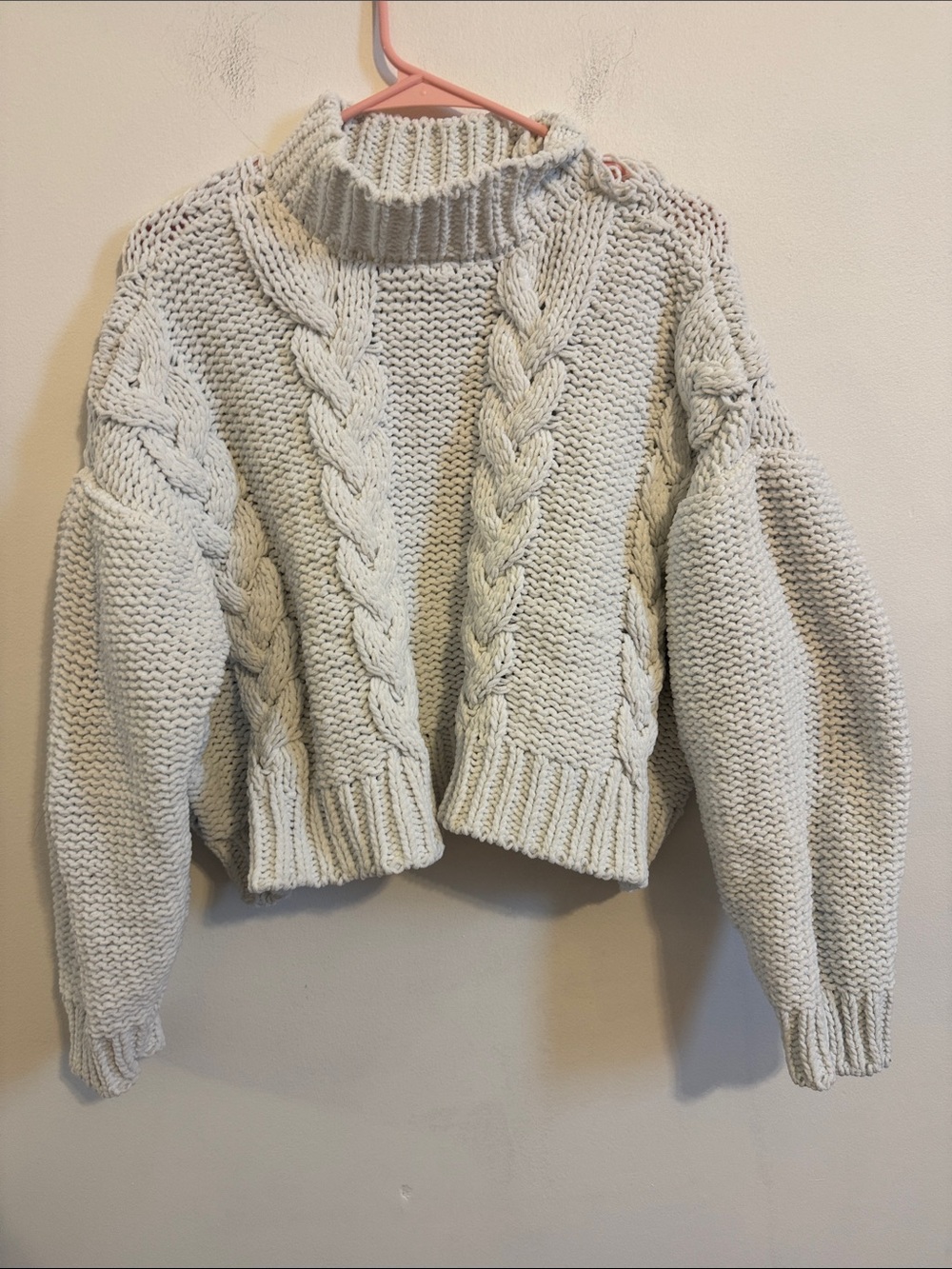Altar'd State Chunky Cable Knit Turtleneck Sweater - Cream